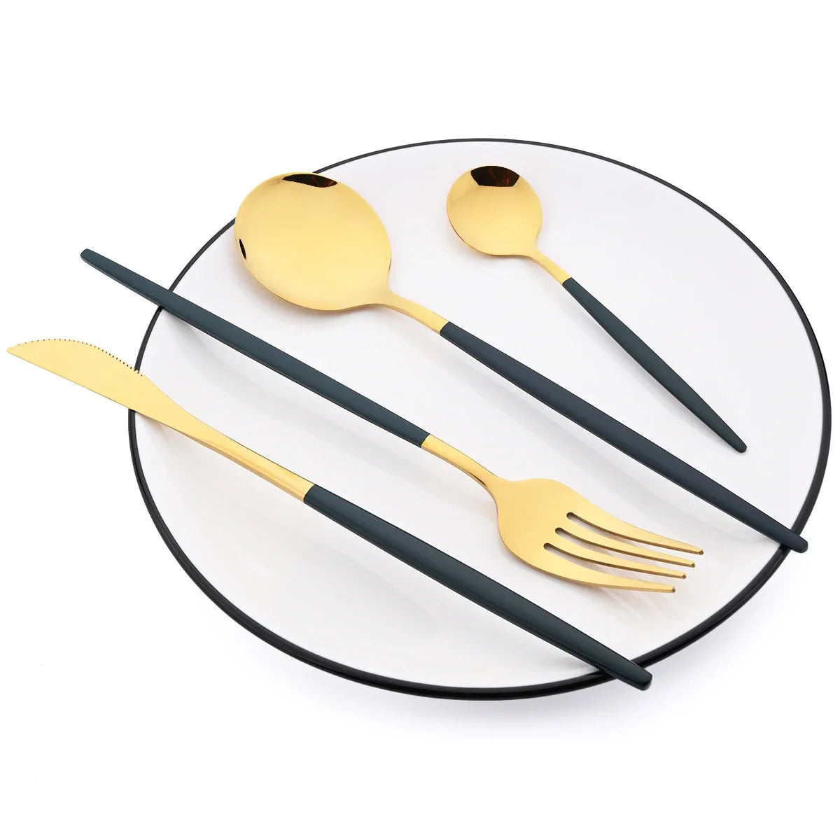 48pcs Black Gold Cutlery Set Knife Fork Coffee Spoon Dinnerware Stainless Steel Tableware Flatware Western Kitchen Silverware