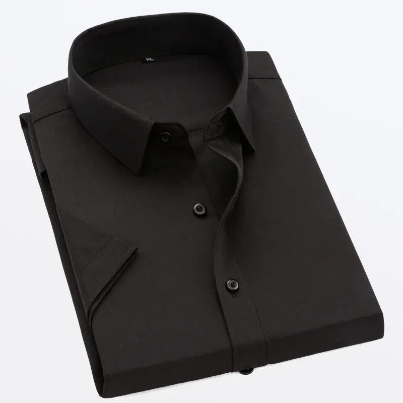 White Short-sleeved Shirt Men's Summer New Solid Color Ice Silk Thin Business Formal Casual Office No-iron Shirt Large Size 5XL - Evallys.com