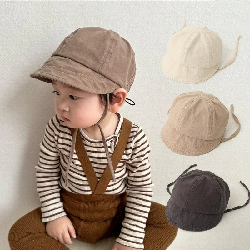Summer Baby Sun Hat Korean Solid Color Infant Baseball Cap Outdoor Adjustable Drawstring Lace-up panama hat for kids - Evallys.com
