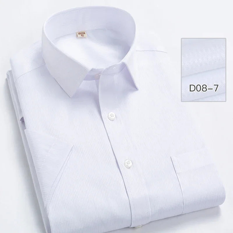 2022 Plus Size 8xL 7XL 6XL Men's Business Short Sleeve Fomal Shirts Man Striped Summer Work Dress Shirt Soft White - Evallys.com