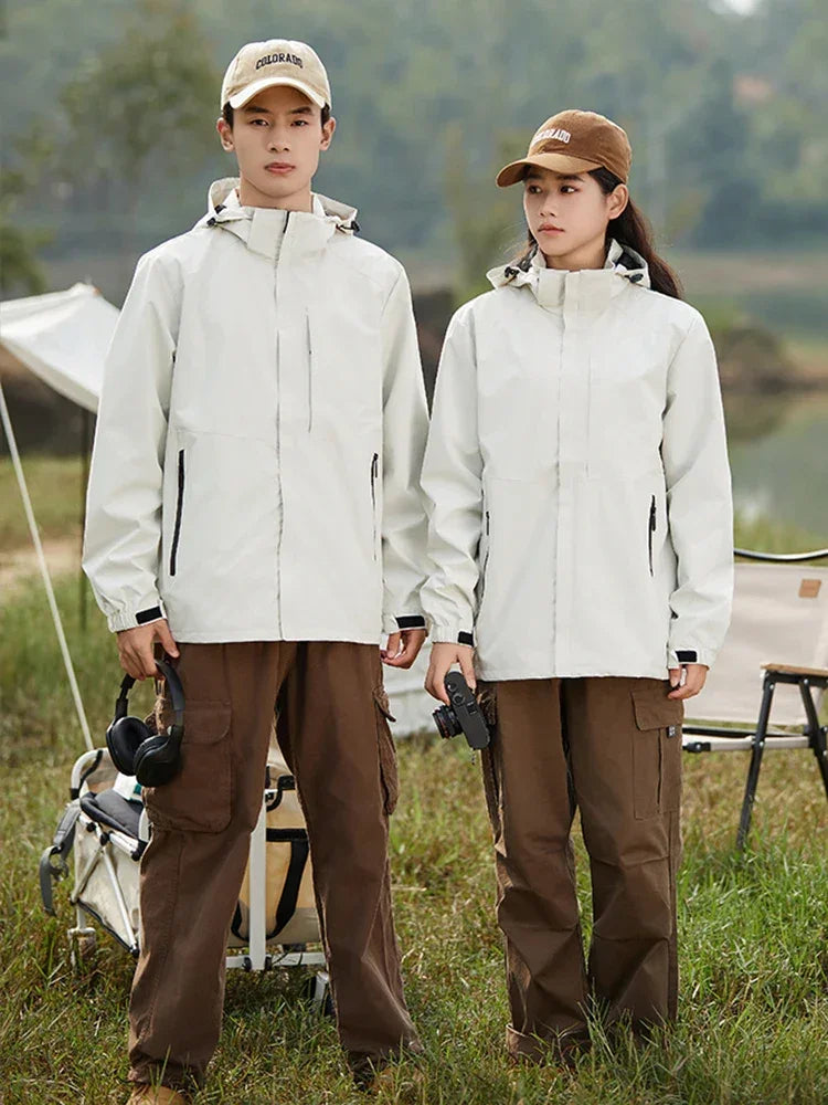 Spring Autumn Casual Jacket Men/Women Outdoor Waterproof and Windproof Hooded Windbreaker Coats - Evallys.com