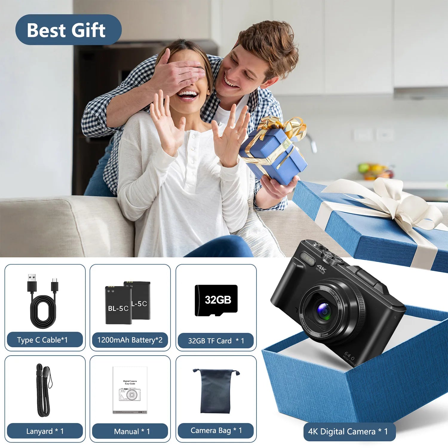 4K compact digital photography camera, 18x digital zoom, vintage vlog video recorder for YouTube, 180° flip screen, WiFi webcam