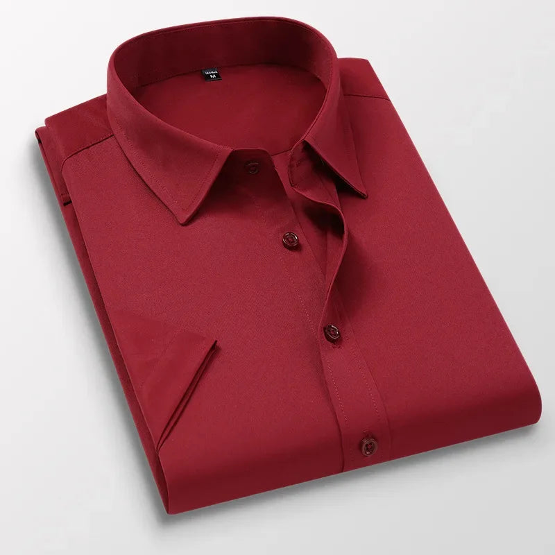 White Short-sleeved Shirt Men's Summer New Solid Color Ice Silk Thin Business Formal Casual Office No-iron Shirt Large Size 5XL - Evallys.com