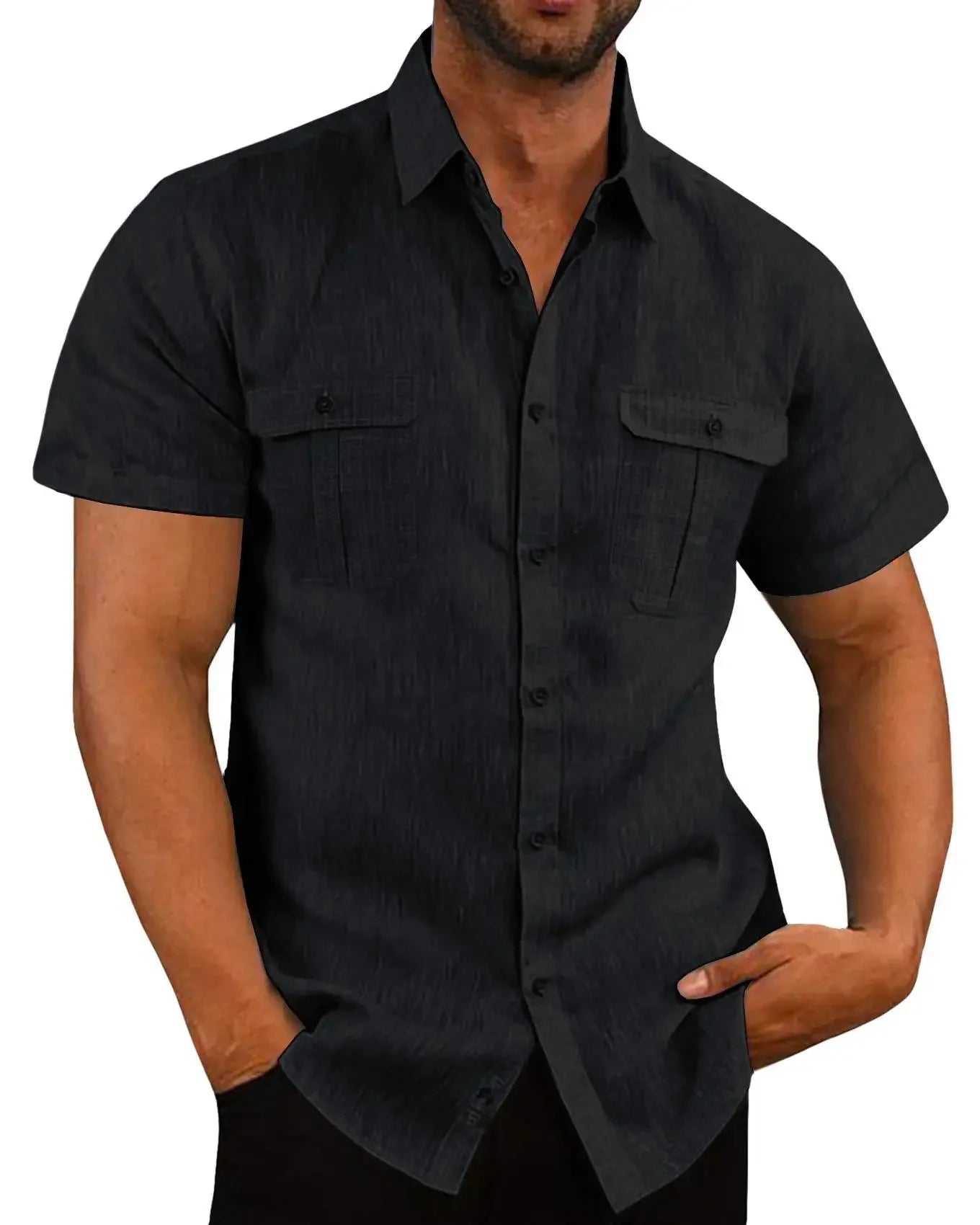 Cotton Linen Hot Sale Men Short-Sleeved Shirts Summer Solid Color Stand-Up Collar Casual Beach Style Plus SizeMale Shirts M-5XL - Evallys.com