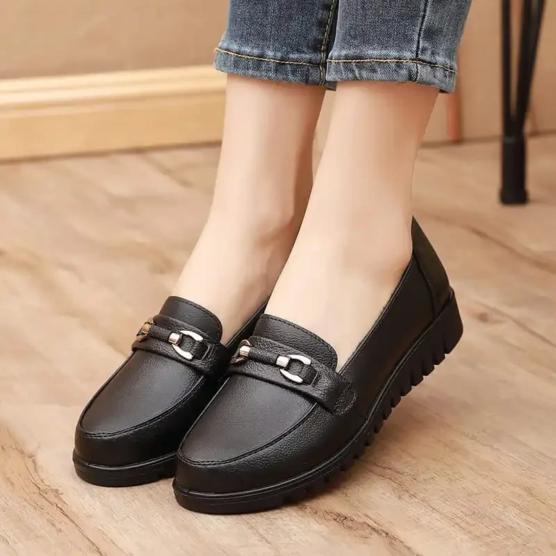 Women’s Round Toe Ballet Flats – Cute Low Heel Faux Leather Dress Shoes - Evallys.com