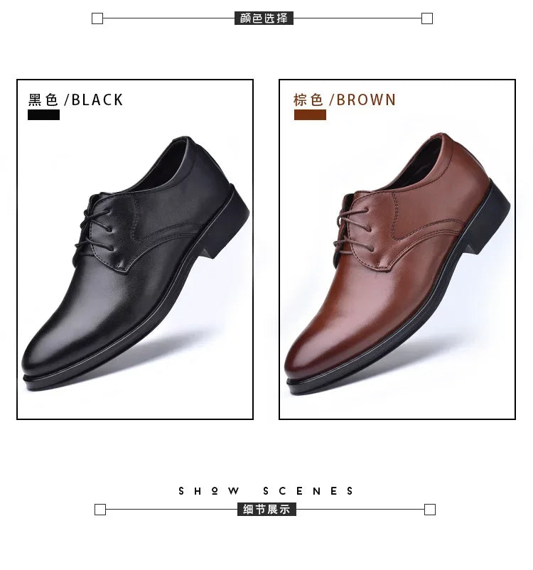 Men Dressing Shoes Formal for Men's Casual Shoe Leather Social Wedding Designer Pointed Toe Black Office Winter Shoes Brand 2023 - Evallys.com