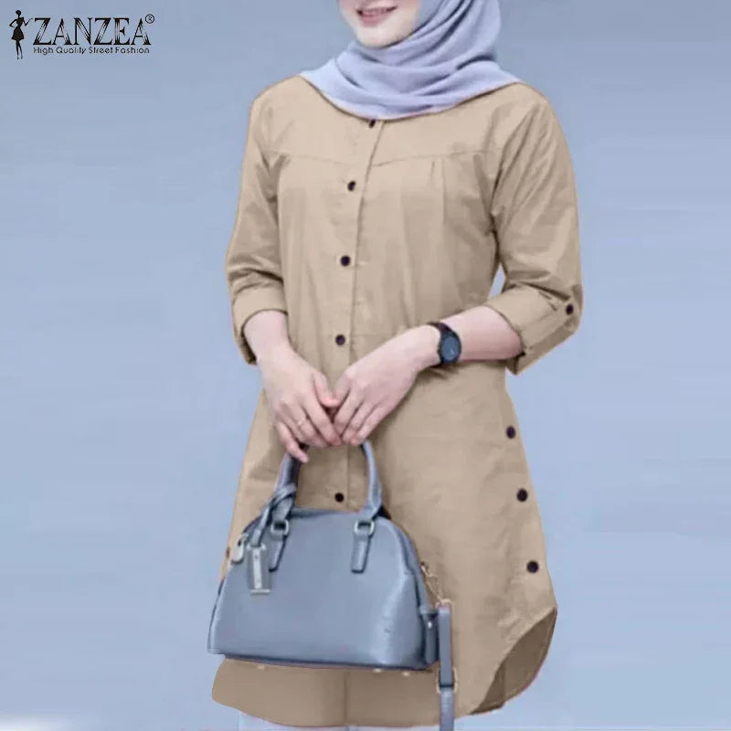ZANZEA Women’s Abaya Blouse – Casual Islamic Long Sleeve Tops 2024 - Evallys.com