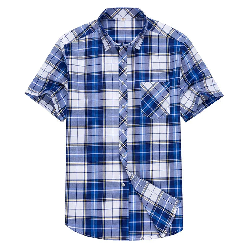High Quality Men's Plaid Short Sleeve Shirts Business Casual Striped Turn-Down Collar Summer Man Shirt - Evallys.com