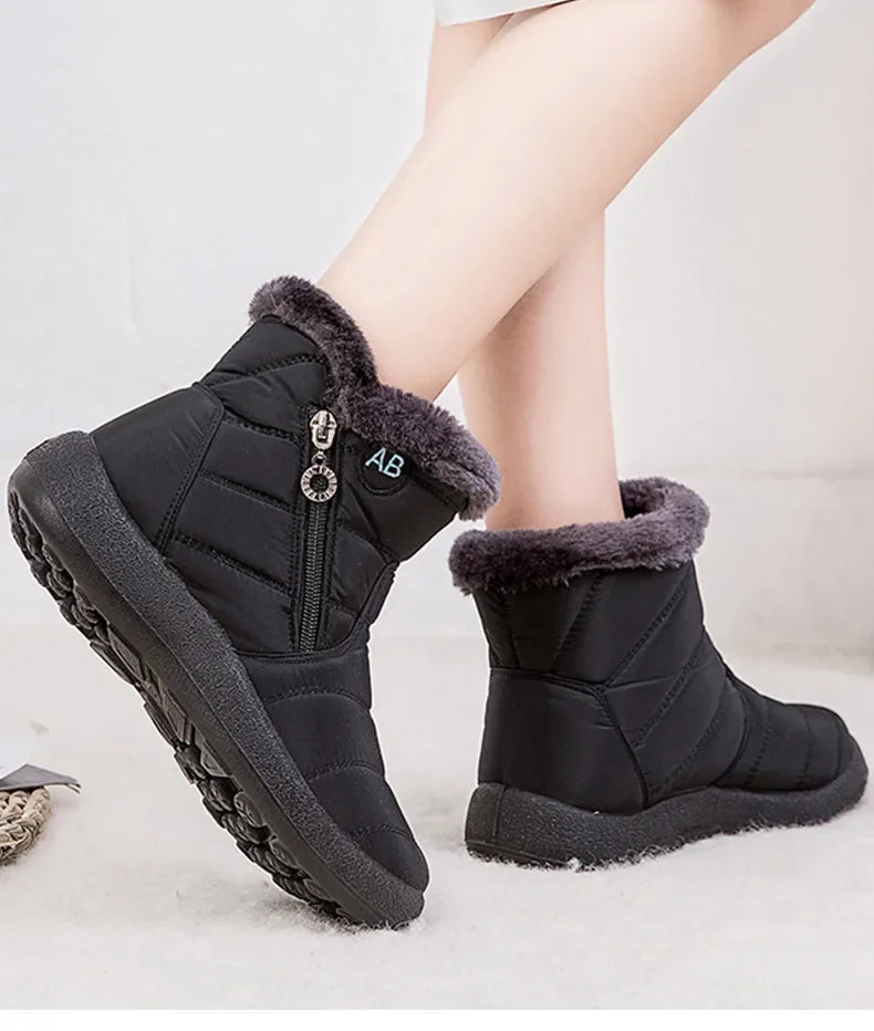 Women's Boots Women's Ankle Boots With Fur Winter Shoes Women Low Heels Winter Boots Snow Waterproof Botas Mujer Winter Footwear - Evallys.com