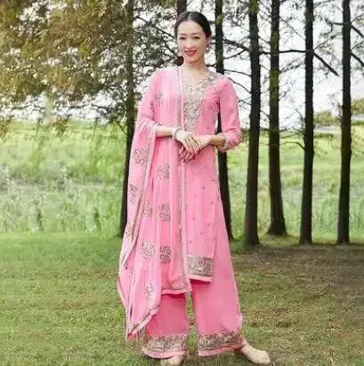 India Pakistan Punjabi Suit Set – Dupatta, Kurta, Pants & Scarf - Evallys.com