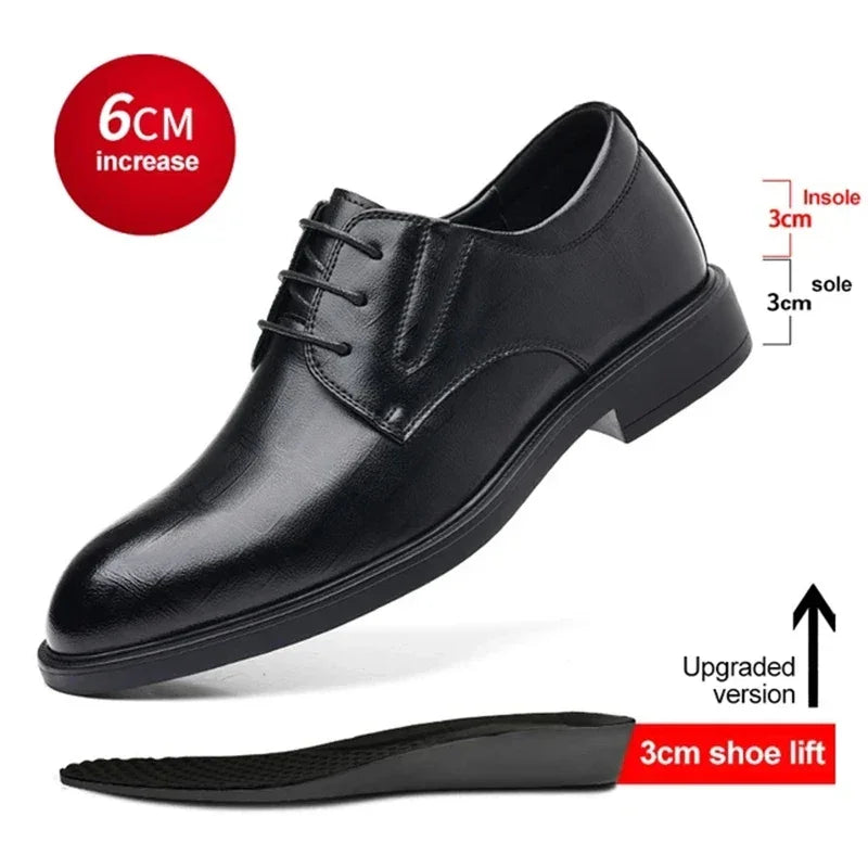 3/6/8 CM Elevator Shoes Men Dress Shoes Black Soft Leather Men Heighten Formal Shoes Casual Business Men Oxfords Suit Shoes - Evallys.com