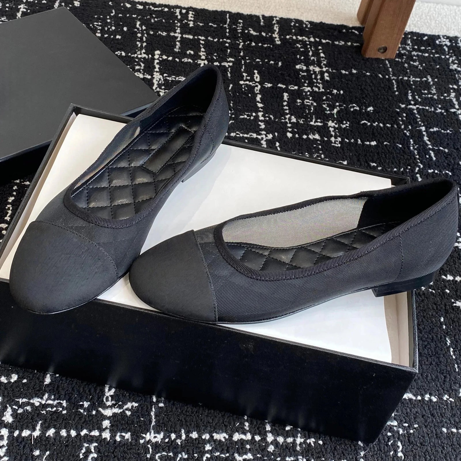 Women’s Mesh Patchwork Mary Janes – Pointed Toe Ballet Dance Flats - Evallys.com