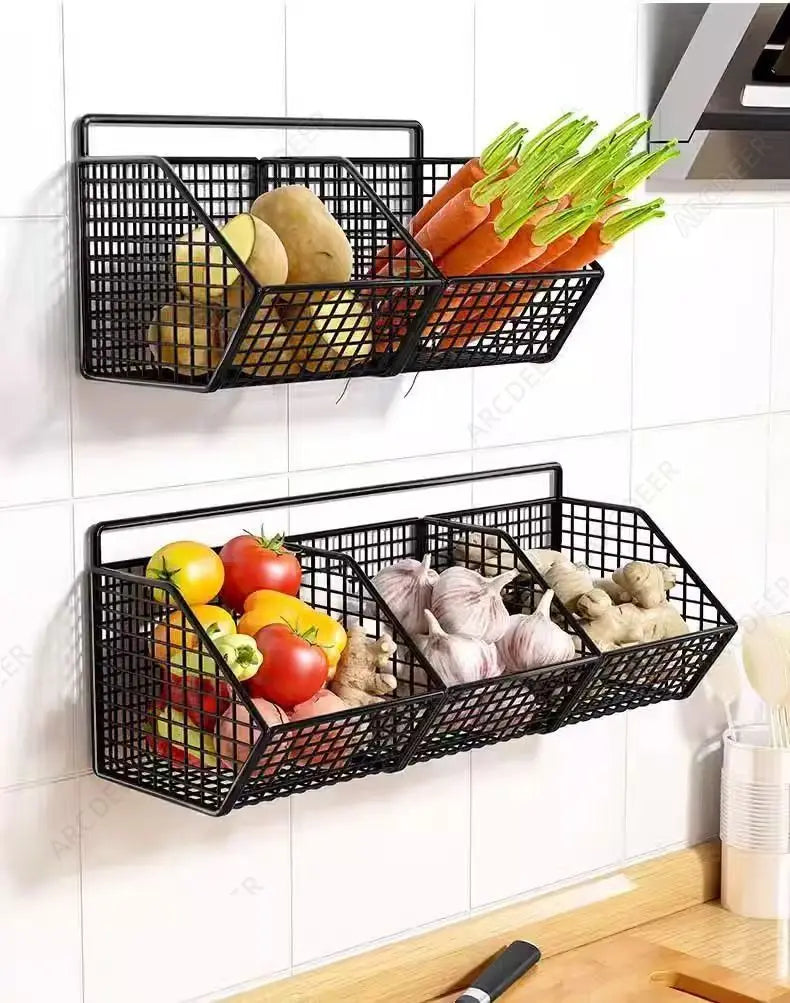 Kitchen Storage Shelf Wall Mounted Bathroom Organizer Basket No Drill Adhesive Mount Rack for Vegetable Fruit Drain Baskets
