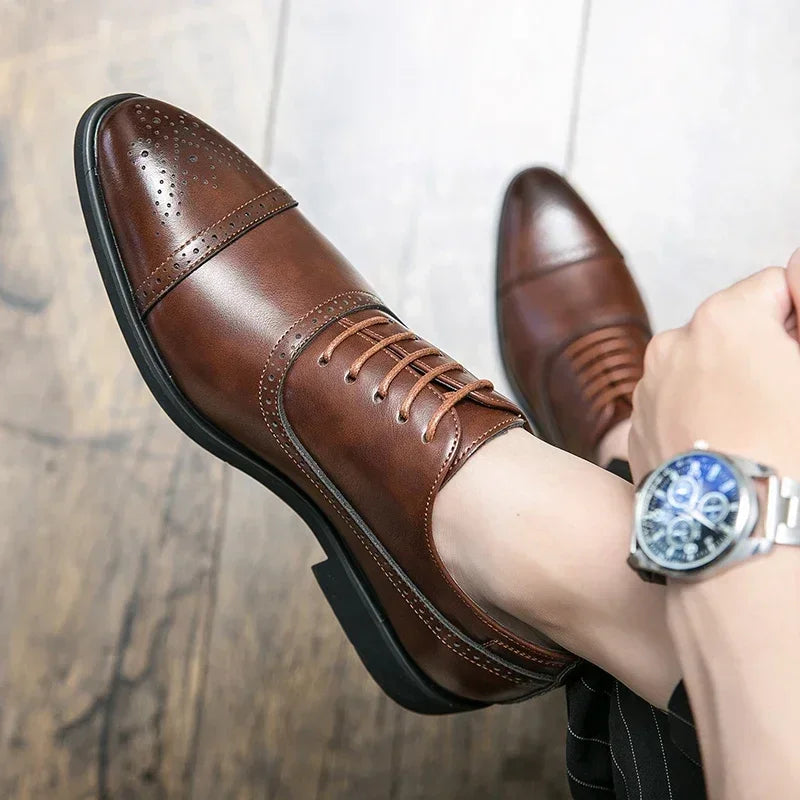 Men's Formal Shoes Red Sole Fashion Business Casual Party Banquet Daily Retro Carved Lace-up Brogue Dress Wedding Shoes Size 48 - Evallys.com