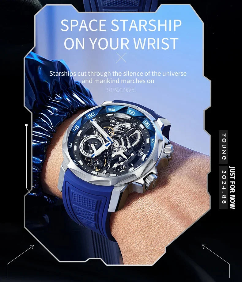 FEICE 2025 new double-sided skeleton trend men's automatic mechanical watch luminous waterproof-FM511 - Evallys.com