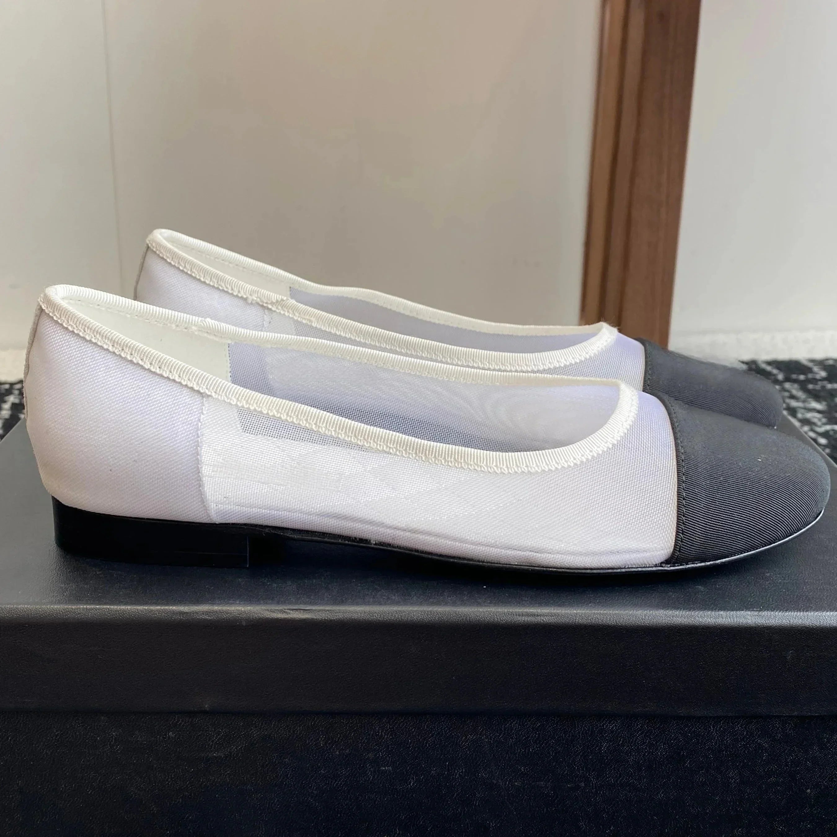 Women’s Mesh Patchwork Mary Janes – Pointed Toe Ballet Dance Flats - Evallys.com