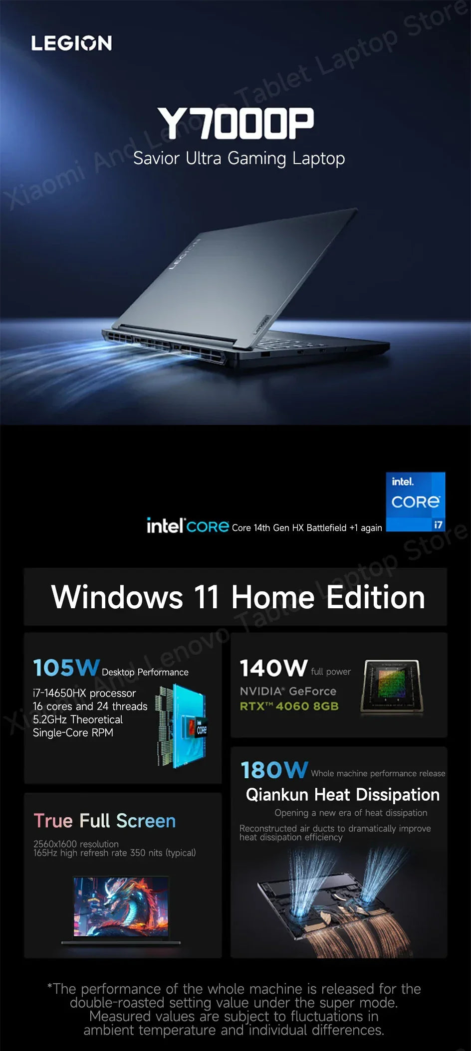 Lenovo Gaming laptop LEGION Y7000P 2024 notebook 16“ 2.5K 165HZ Screen i7-14650HX/14700HX 16G/32G RTX4060/RTX4070 computer PC - Evallys.com