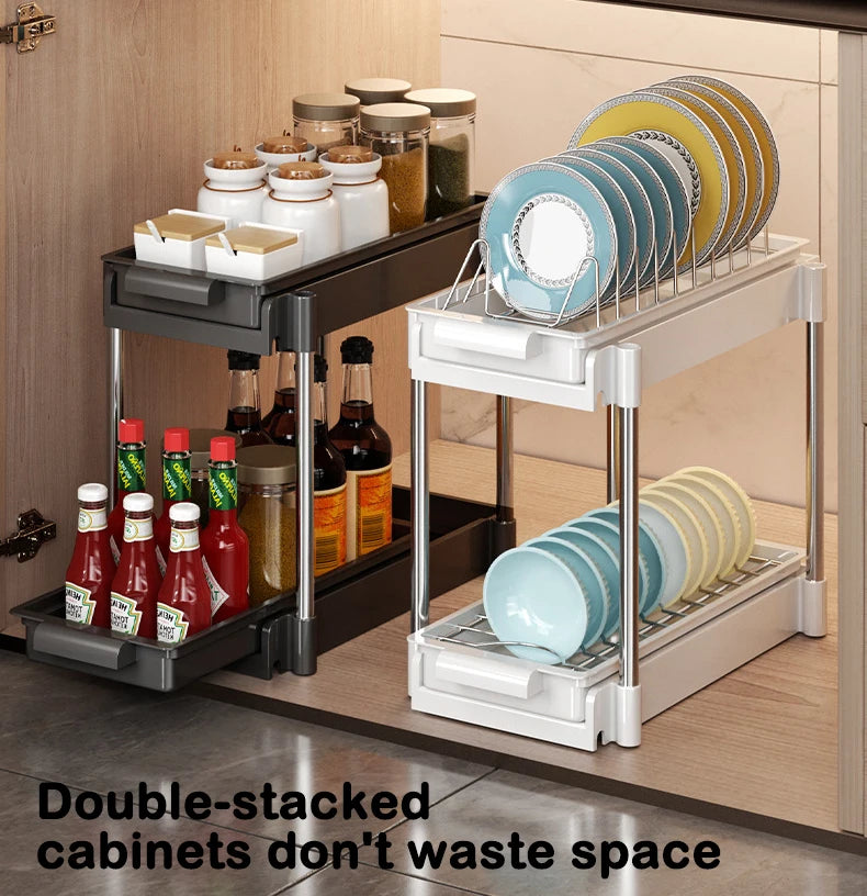 Kitchen Pull Out Dish Racks With Drainboard Drawer Storage Sliding Mesh Cabinet Basket for Accessorie Pull Out Cabinet Organizer