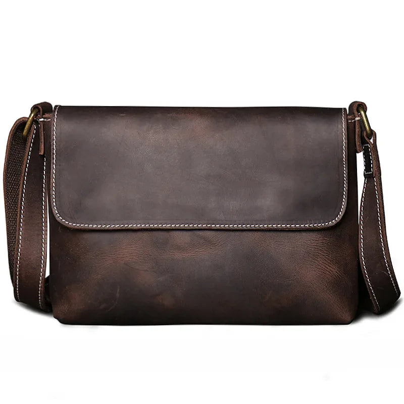 Crazy Horse Leather Men's Shoulder Bag Genuine Leather Small Bag Crossbody Cowhide Bag for Man High Quality Men Satchel Bags - Evallys.com
