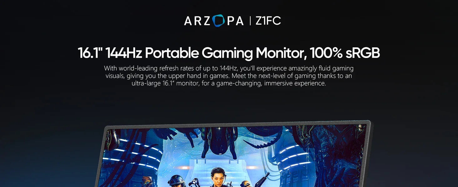 ARZOPA 16.1 inch 100% sRGB 144Hz Portable Monitor Gaming Laptop Display with Type C Mini HDMI For PS/Steam/Deck/Switch/PC/Mac - Evallys.com