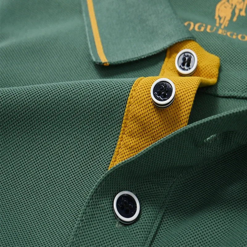 Men's Business Casual Short Sleeved Embroidered Solid Color Polo Shirt Fashionable Breathable Comfortable Summer Versatile Top - Evallys.com