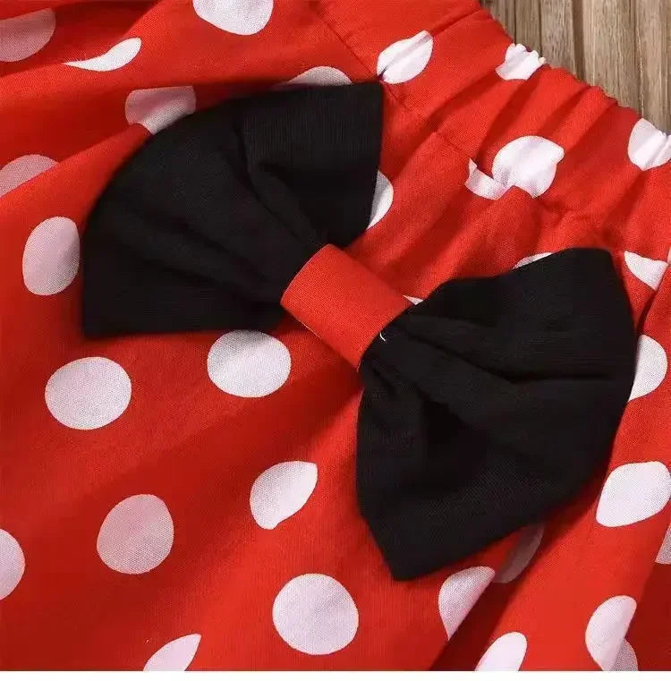 Minnie Mouse Girl Suit Children's Dress Baby Clothes Set Summer Birthday Costume Polka Dot Sundress Bow Headband Skirt Set - Evallys.com