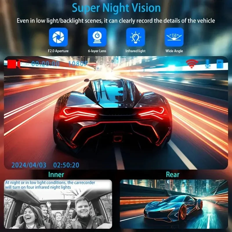 3Camera Dash Cam For Car Camera 1080P Video Recorder WIFI Car DVR Front Rear View Camera Night Vision Black Box Car Accessories - Evallys.com