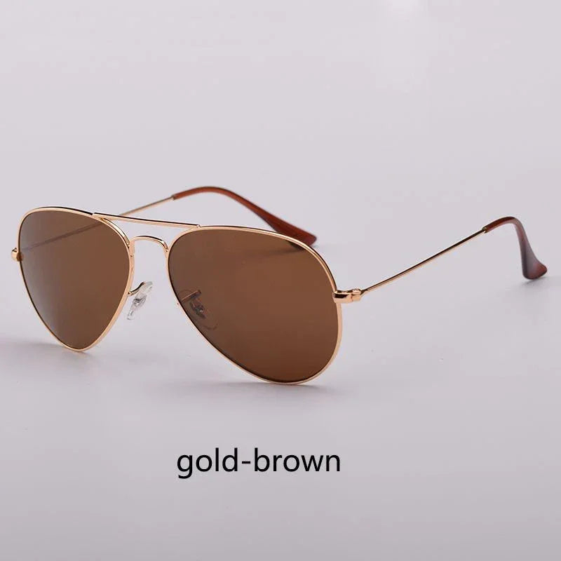 Top Quality Real Glass Lenses Men Women Sunglasses Brand Fashion Pilot Metal Frame Classic Style Outdoor UV400 Sun Glasses - Evallys.com