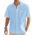 Men's Solid Color Cotton Linen Short Sleeve Shirts Vacation Beach Summer Tops with Pocket Casual Lightweight Button Shirts - Evallys.com
