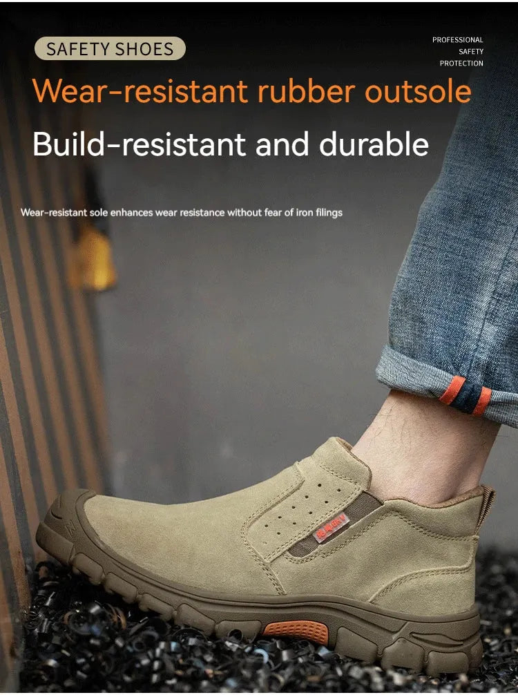Mens Work Boots Composite Toe Safety Footwear Metatarsal Guard Puncture-Proof Construction Work Shoes Anti-Slip Rubber Outsole - Evallys.com