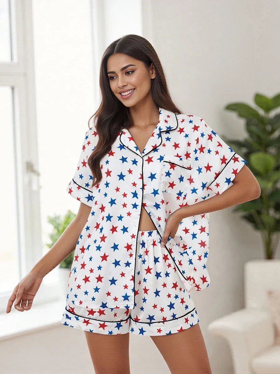 Women’s 4th of July Pajama Set – Stars & Stripes Summer Loungewear - Evallys.com