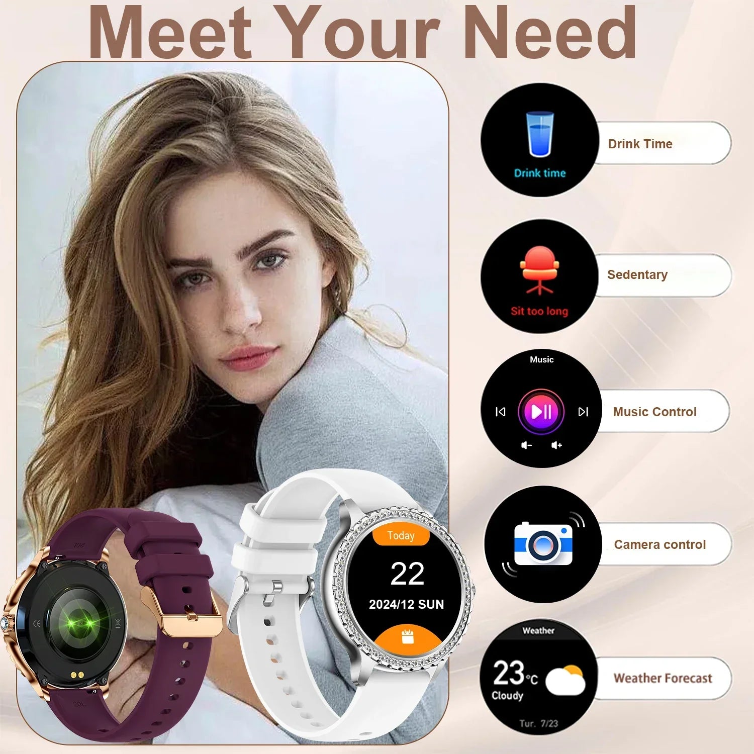 Smart Watch For women - 1.32" Touchscreen Fitness Tracker with Wireless Calls, Music Time Display, Step Counting - Evallys.com