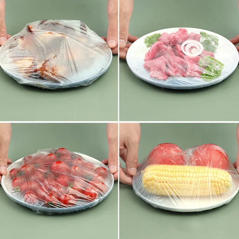 Disposable Food Cover Plastic Wrap Fruit Food Cover Bags Elastic Plastic Wrap Cover Food Grade Storage Bag Kitchen Organizer