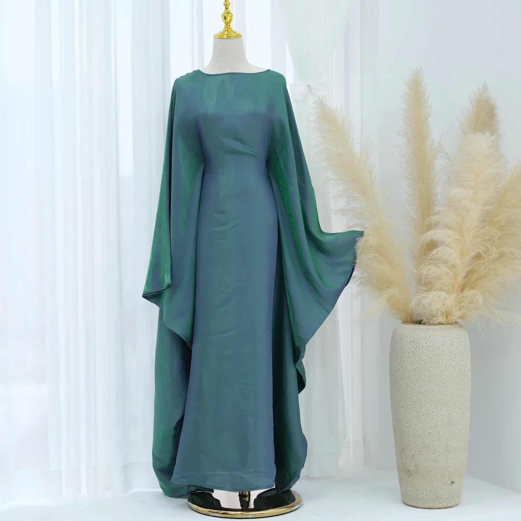 Eid Ramadan Batwing Butterfly Satin Abaya Dubai Luxury Muslim Kaftan Maxi Dress Women Kebaya Robe Caftan Marocain Femme Vestidos - Evallys.com