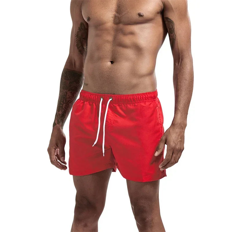 Mens Swim Trunks with Mesh Lining Side Pockets Solid Beach Shorts Quick Dry Lightweight Drawstring Board Shorts Summer Swimwear - Evallys.com