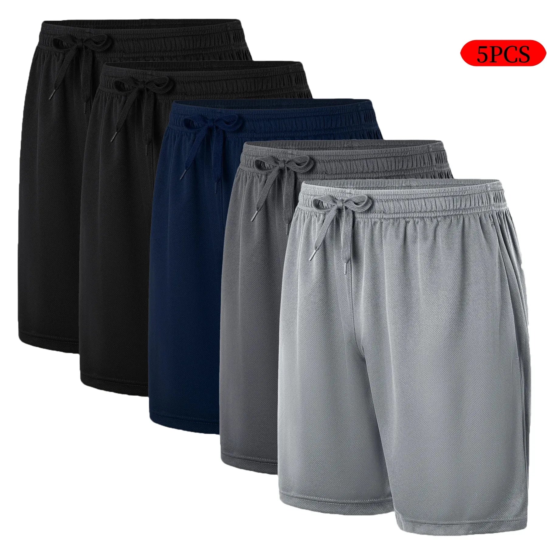 5-piece men's casual shorts with drawstring waistband, breathable fabric, available in multiple colors - ideal choice for summer - Evallys.com