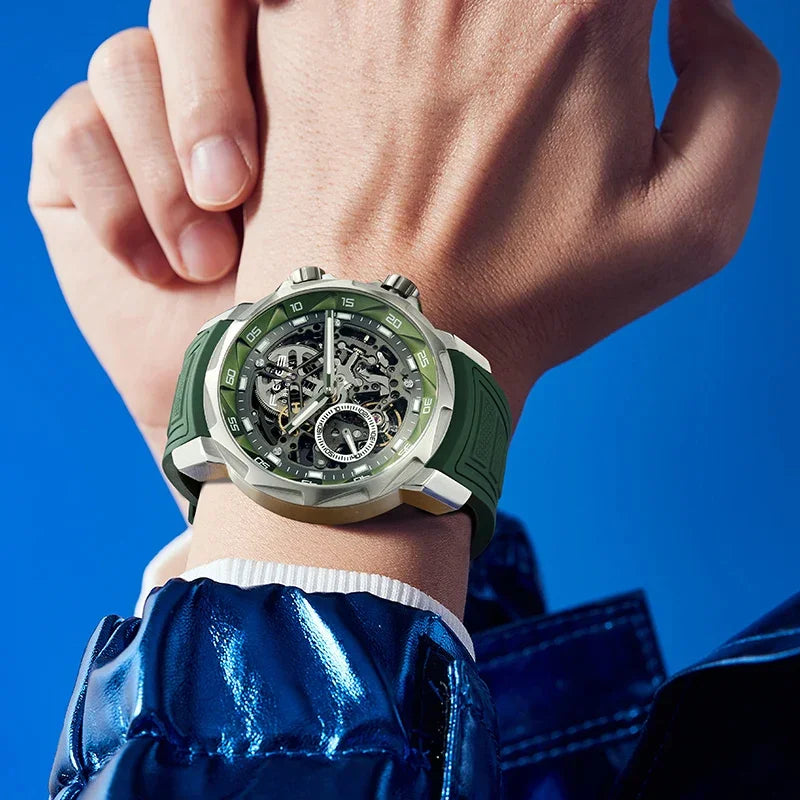 FEICE 2025 new double-sided skeleton trend men's automatic mechanical watch luminous waterproof-FM511 - Evallys.com