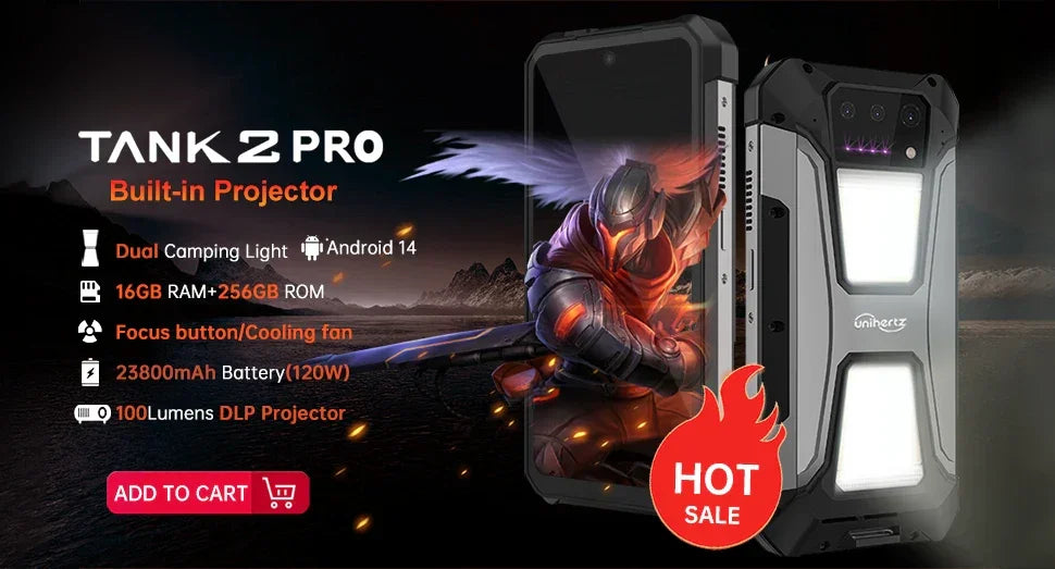 Unihertz Tank 3 Pro 8849 Projector Smartphone Android 14 5G Phone, 32GB 512GB, 200MP Camera, Dimensity 8200, IP68, Bluetooth 5.3 - Evallys.com