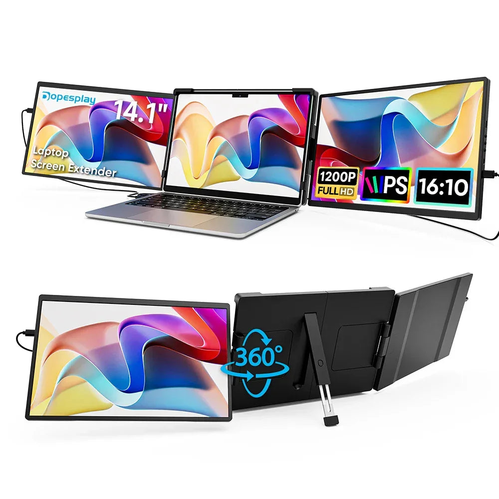 Dopesplay 14.1inch Portable Monitors 1200P FHD IPS Single Dual Second Screen Extender Display For Phone PC Mac 13.3-17" Laptops - Evallys.com