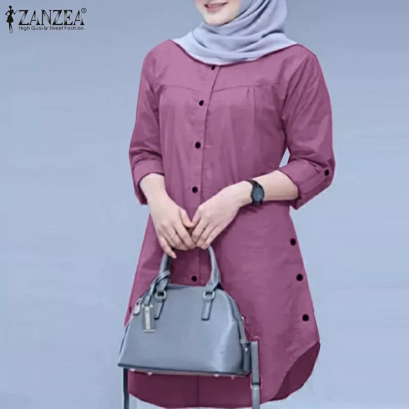ZANZEA Women’s Abaya Blouse – Casual Islamic Long Sleeve Tops 2024 - Evallys.com