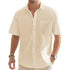 Men's Solid Color Cotton Linen Short Sleeve Shirts Vacation Beach Summer Tops with Pocket Casual Lightweight Button Shirts - Evallys.com