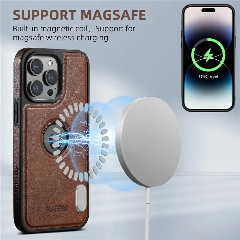 2 in 1 detachable With Magsafe Wireless Charging Wallet Leather Phone Case For iPhone 16 15 Pro Max 14 13 12Pro Magnetic Cover - Evallys.com