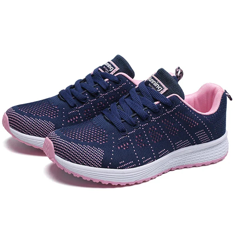 Women's Sneakers Breathable 2025 New Fashion Flat Outdoor Woman Vulcanize Shoes Mesh Fabric Lace Up Ladies Shoes Female Footwear - Evallys.com