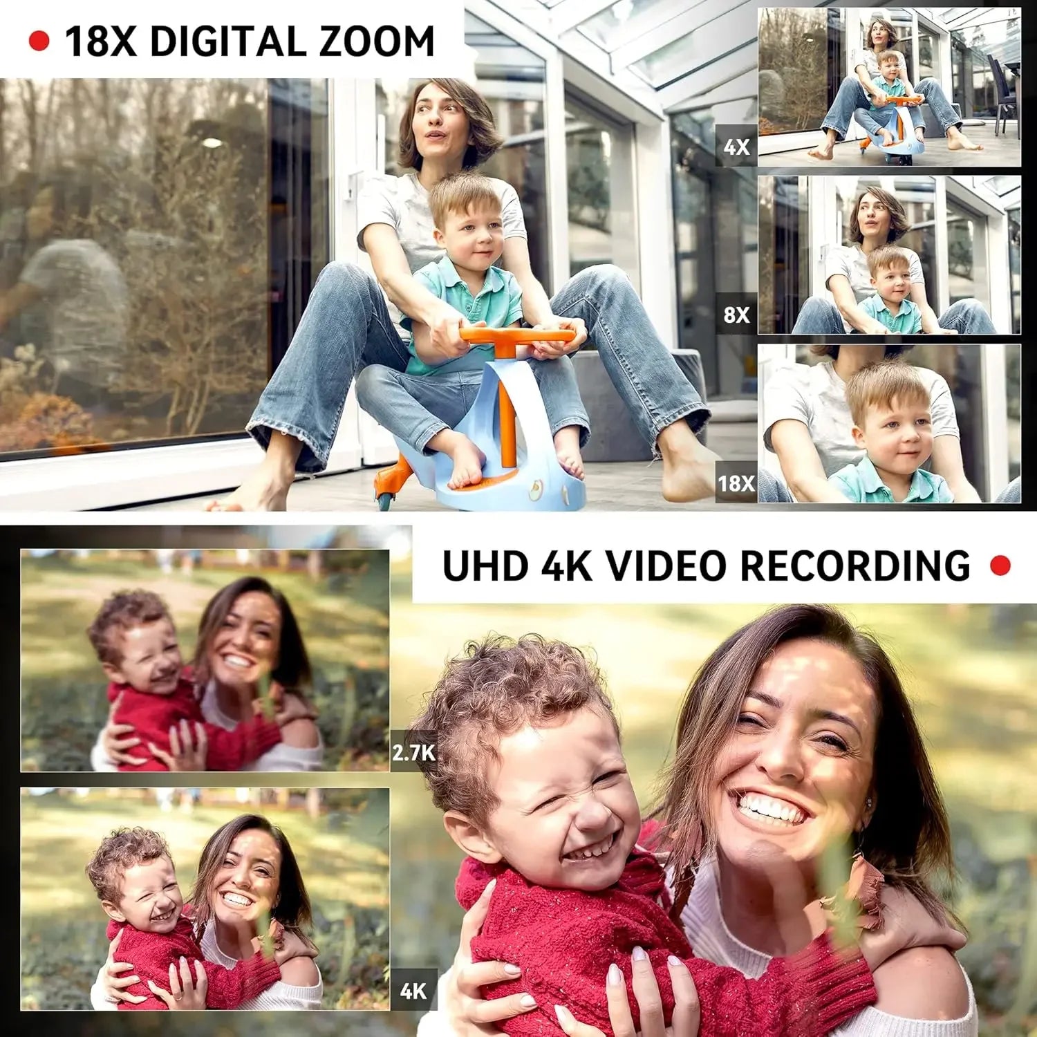 UHD 4k Video Camera Camcorder with 18X Digital Zoom,64MP Digital Camera Recorder,4.0-inch Rotating Touchscreen,64GB SD Card,Micr - Evallys.com