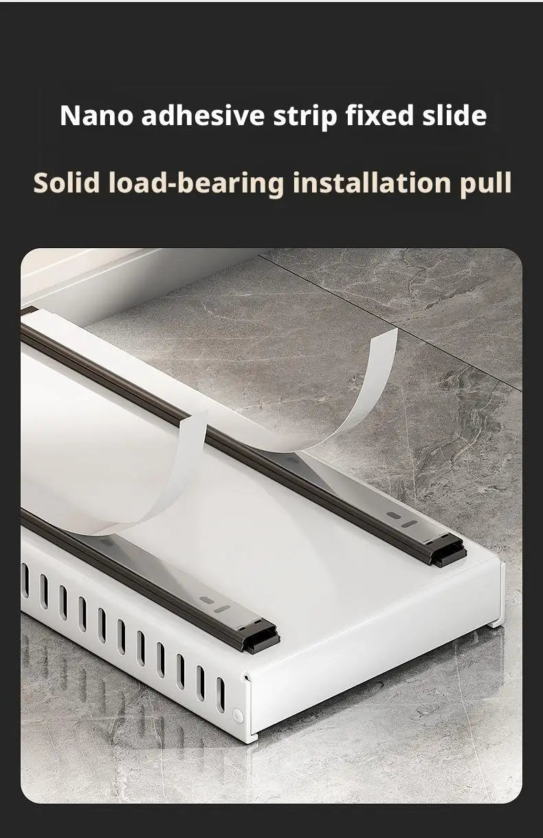 Pots and Pans Organizer Under Cabinet Sliding Pot Lid Storage Holder Kitchen Adjustable Slide Out Dish Pan Storage Rack Shelf