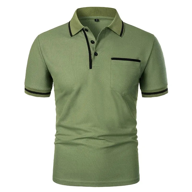 New Men's Short Sleeve Polo Shirts Solid Color Casual T-shirt Summer Trendy Breathable Loose Basic Splice Top Pockets Men Shirts - Evallys.com