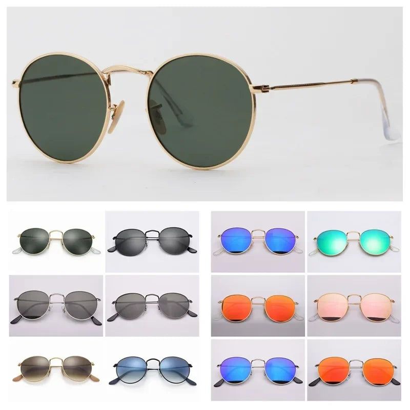 Fashion Sunglasses Men Women Eyeglasses Goggles Eyewear Shades Top Quality Round Metal Glass Lenses UV400 Sun Glasses - Evallys.com