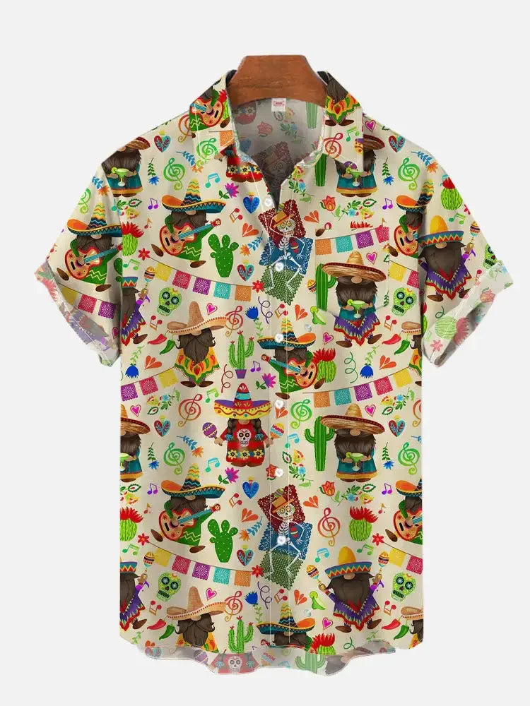 2024 Fashion Men's Hawaiian shirts Mexican Style Colorful Graffiti Art Poster Prints Short Sleeve Shirt Hawaii style clothing - Evallys.com