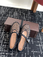 Women’s Metallic Leather Ballet Flats – Woven Mary Janes with Buckle Strap - Evallys.com