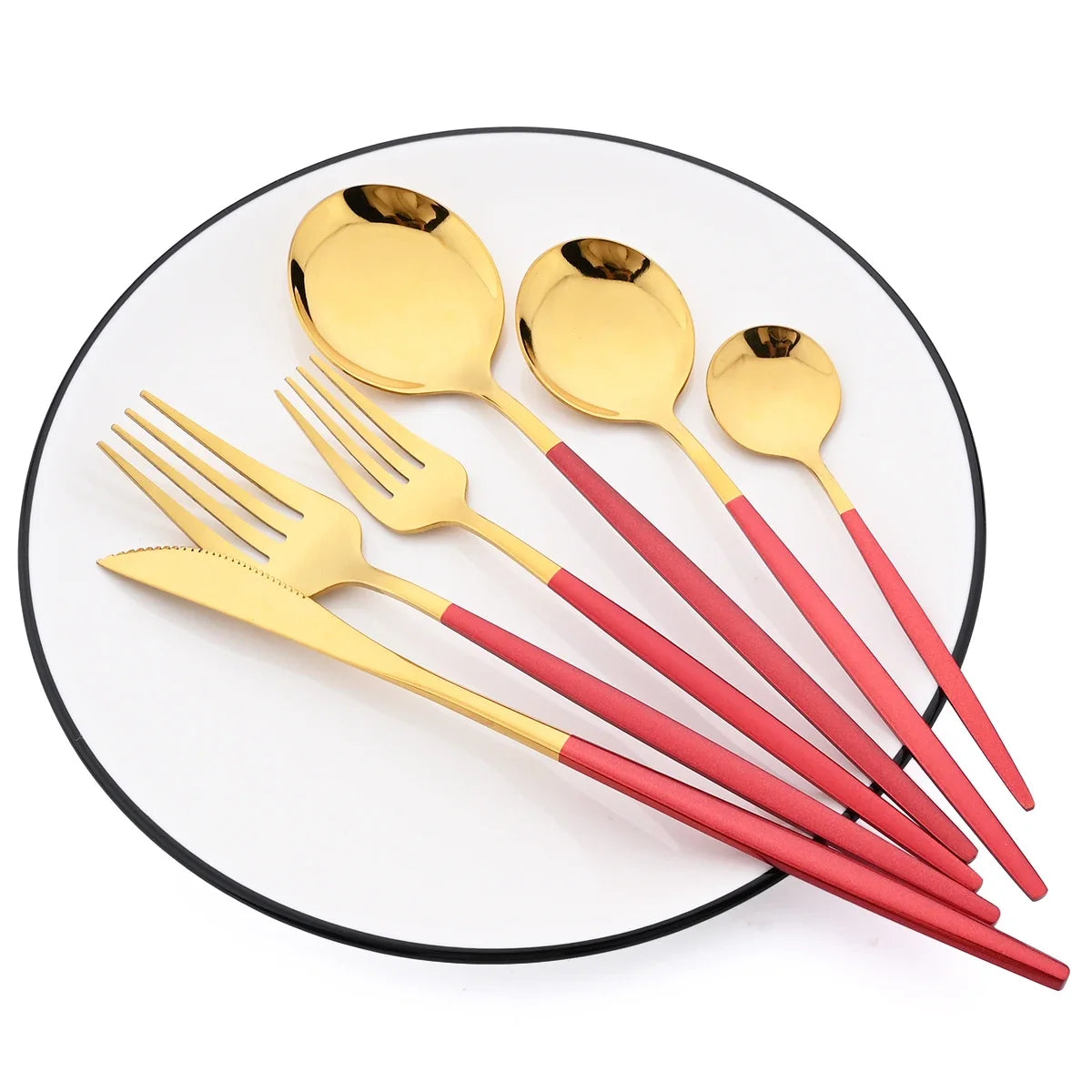 48pcs Black Gold Cutlery Set Knife Fork Coffee Spoon Dinnerware Stainless Steel Tableware Flatware Western Kitchen Silverware